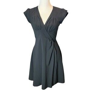 Banana Republic Wrap Style Dress Women's Sz 2 Black Polyester Cap Flutter Sleeve